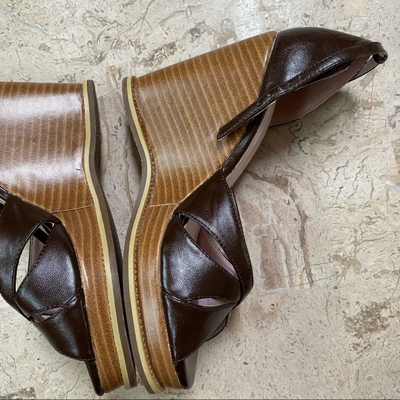 N.Y.L.A Yuki Brown Peep Toe High Wedge Sandal - Picture 6 of 14